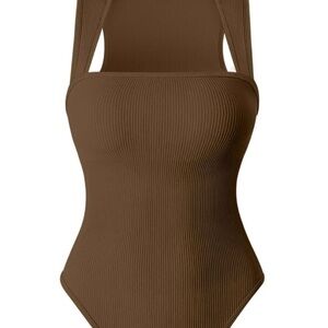 OQQ Brown Ribbed Bodysuit